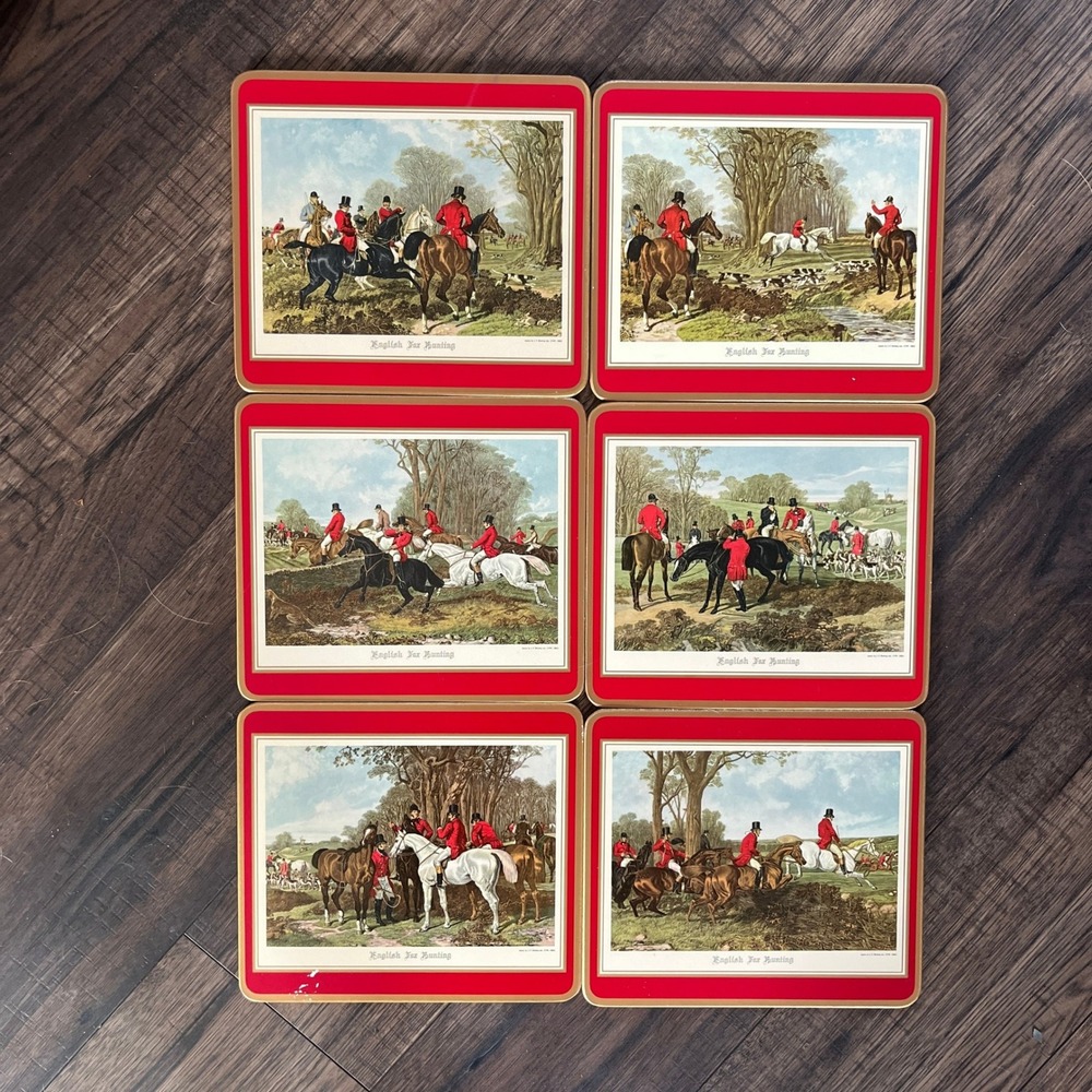 Vintage Pimpernel "Fox Hunt" Cork-Backed Placemats (6) Hounds Horses JF. Herring
